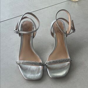 Badgley Mischa Silver Heels with Rhinestone Accents